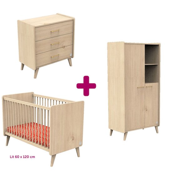 Chambre bébé complète Arty lit 60x120 commode armoire Sauthon