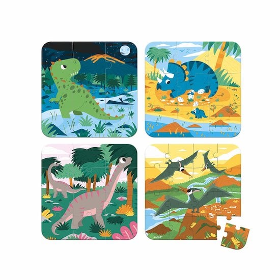 Janod 4 puzzles évolutifs Dinosaures Multicolore 