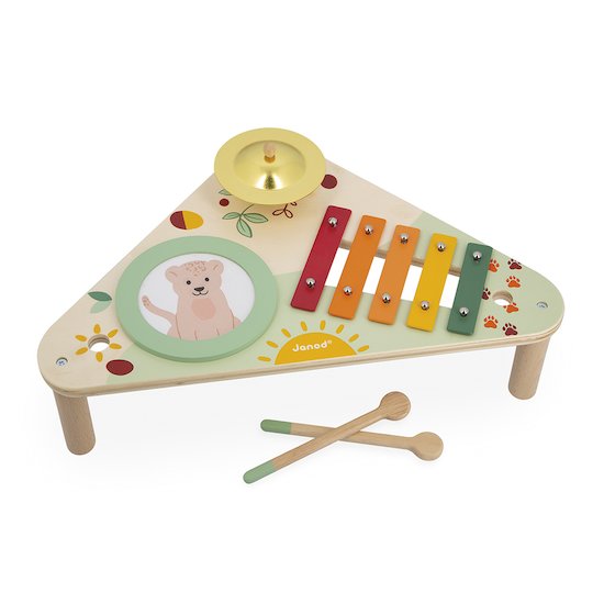 Janod Table Musicale en bois avec 3 Jouets Musicaux Multicolore 