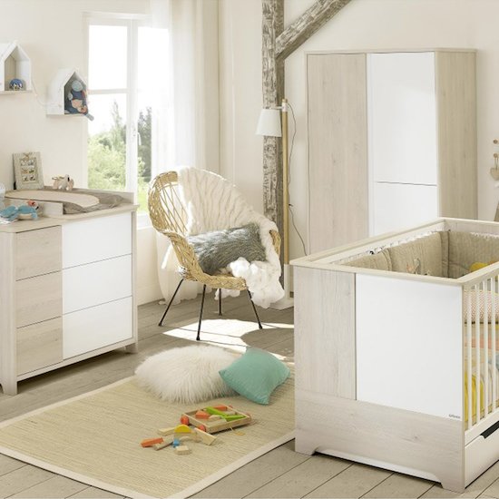 Galipette Chambre bébé complète Sacha : lit 70x140, commode, armoire  