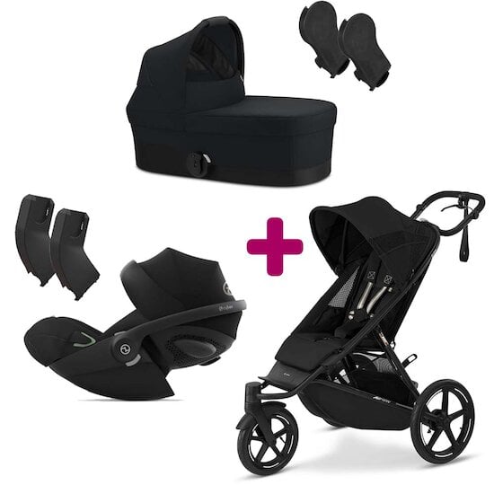 Cybex Pack Poussette trio Avi Spin Moon Black + adaptateurs coque + adaptateur nacelle Cot S + coque Cloud G Moon Black + Nacelle Cot S Magic Black  