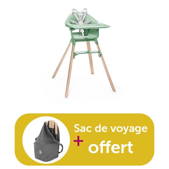 Stokke Chaise Haute évolutive Clikk Vert Trèfle = sac de voyage offert  