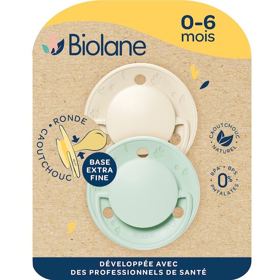 Biolane Sucettes rondes Originale Vert et Beige 0-6 mois