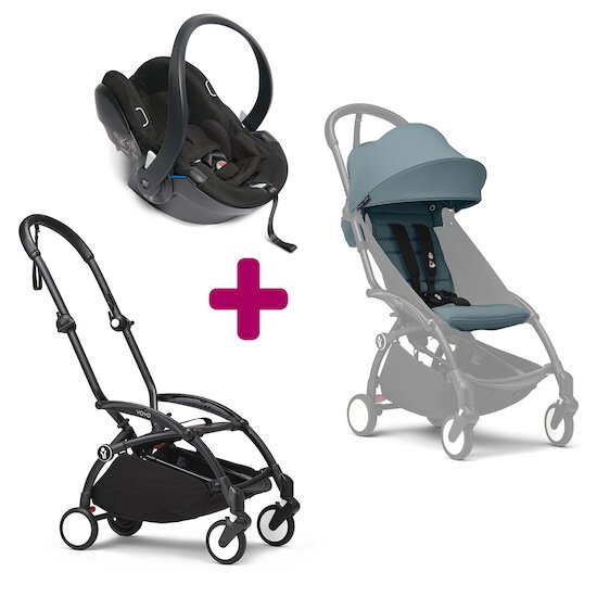 Stokke Pack Poussette Duo YOYO³ Chassis Noir + pack 6+ YOYO³ Aqua + coque Yoyo  