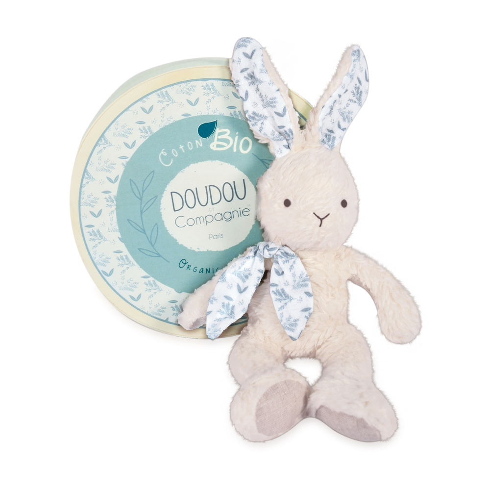 Doudou & Compagnie - Doudou pantin Lapin en coton bio BLANC Doudou & Compagnie