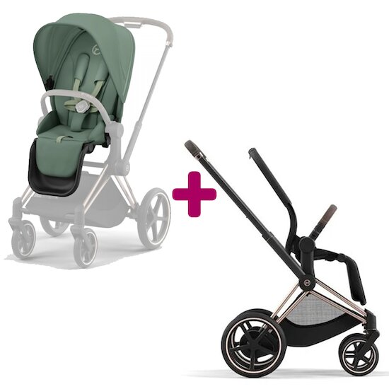 Cybex Poussette Epriam Chassis rosegold + siège Leaf Green  