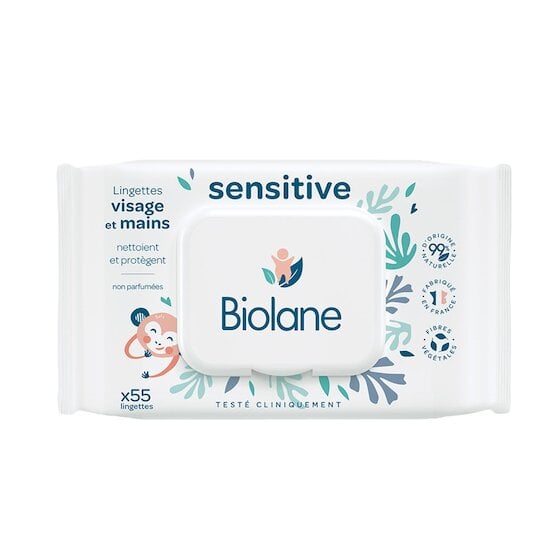 Biolane Lingettes visage et mains sensitive Vert et blanc 