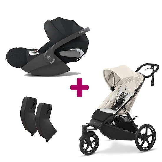 Cybex Pack Poussette duo Avi Spin Seashell Beige + adaptateurs coque + coque Cloud T tissu plus Sepia Black  