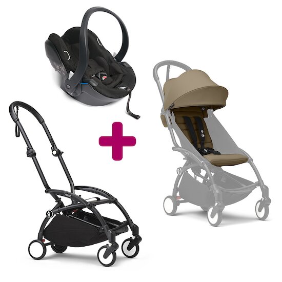 Stokke Pack Poussette Duo YOYO³ Chassis Noir + pack 6+ YOYO³ Toffee + coque Yoyo  