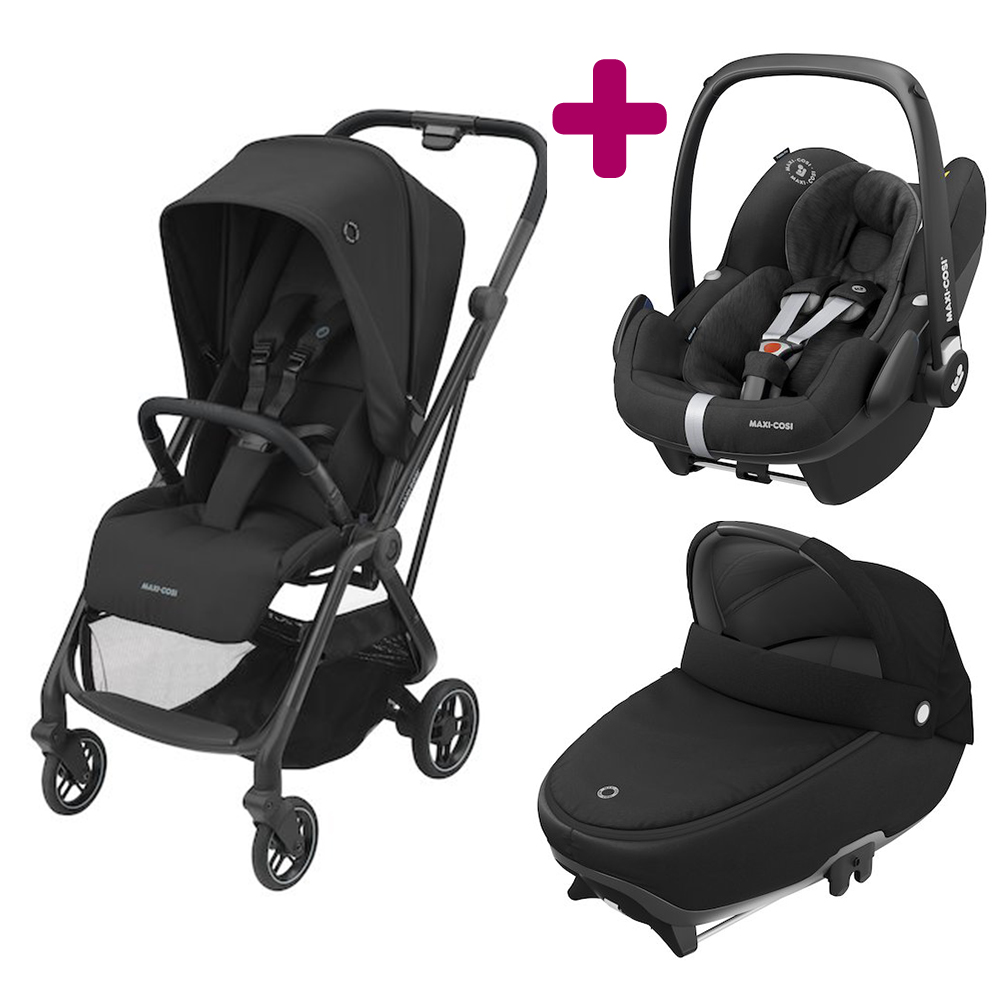 Pack Trio Poussette Leona Pebble Pro Nacelle Jade Essential Black Maxi Cosi De Maxi Cosi