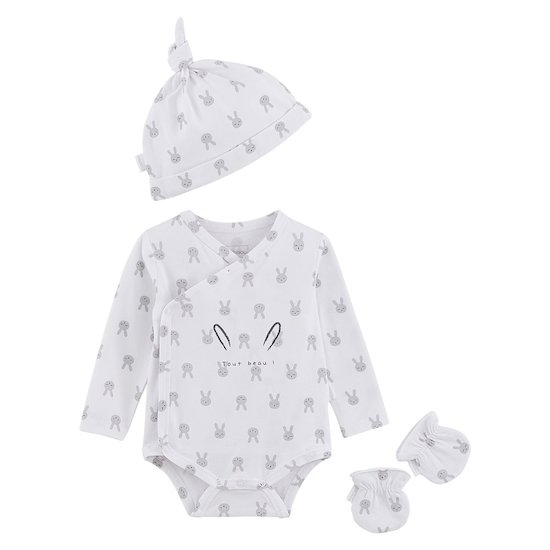 P’tit bisou Body + bonnet + moufles Lapin Câlin  