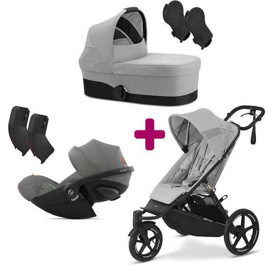 Cybex Pack Poussette trio Avi Spin Fog Grey + adaptateurs coque + adaptateur nacelle Cot S + coque Cloud G Lava Grey + Nacelle Cot S Fog Grey  