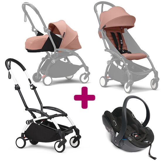 Stokke Pack Poussette trio chassis YOYO³ Blanc + pack 6+ YOYO³ Ginger + pack nouveau-né YOYO³ Ginger + coque Yoyo  