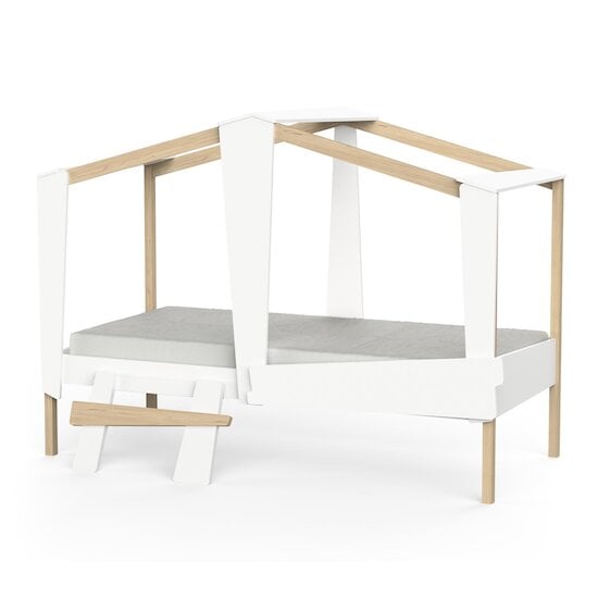 Demeyere Lit simple Cabane Blanc/bois naturel 90x200 cm