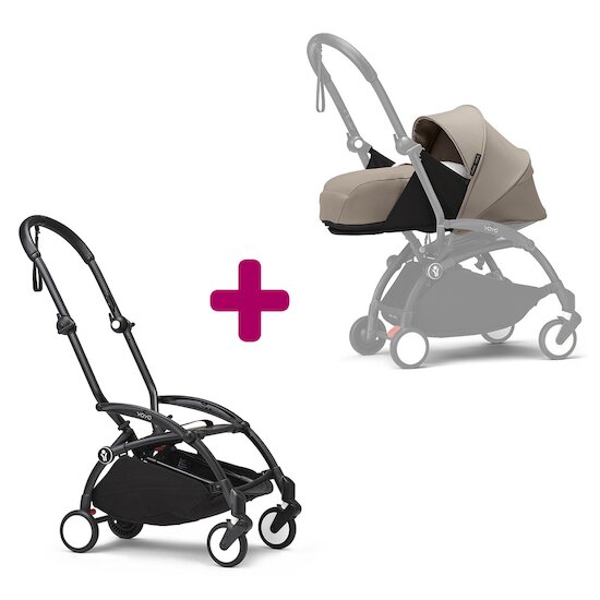 Stokke Pack chassis poussette YOYO³ Noir + pack nouveau-né 0+ YOYO³ Taupe  