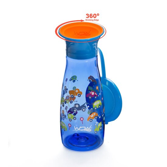 Wowcup Gourde  360 ° enfant avec couvercle Voiture Bleu 350 ml