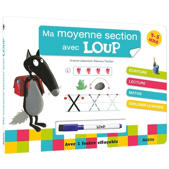 Auzou Ma moyenne section avec Loup - Livre-ardoise Multicolore 