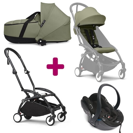 Stokke Pack Poussette trio chassis YOYO³ Blanc + pack 6+ YOYO³ Olive + nacelle YOYO³ Olive + coque Yoyo  