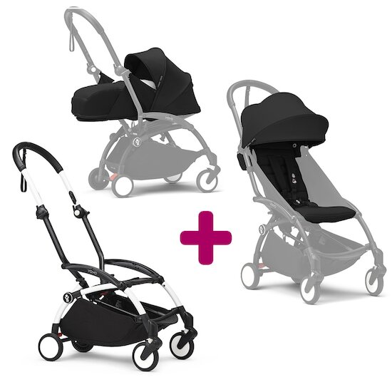 Stokke Pack Poussette duo chassis YOYO³ Blanc + pack 6+ YOYO³ Noir + pack nouveau-né YOYO³ Noir  