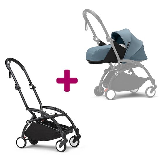 Stokke Pack chassis poussette YOYO³ Noir + pack nouveau-né 0+ YOYO³ Aqua  