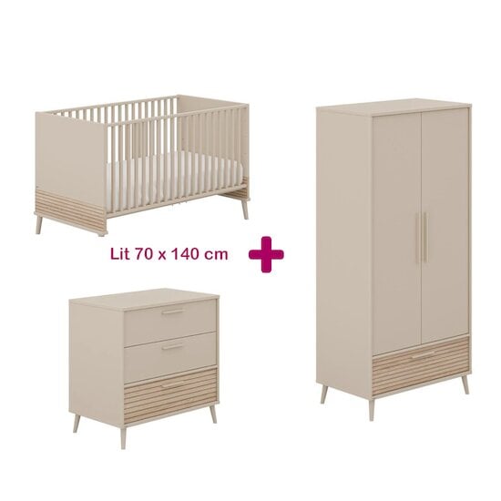 Paidi Chambre bébé complète Eefje : lit 70x140, commode, armoire  