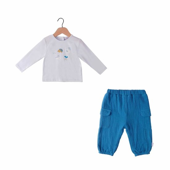 P’tit bisou Pantalon avec tee-shirt Bleu Jardinet  12 mois