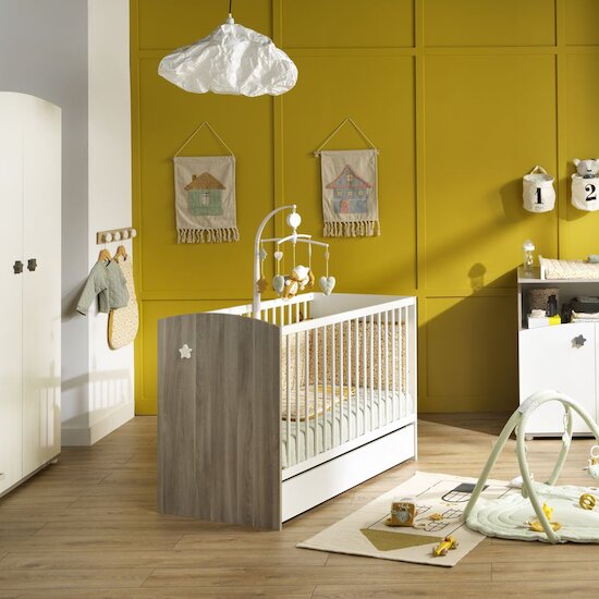 Tableau chambre bébé, tons jaunes,cadre bois - Un grand marché