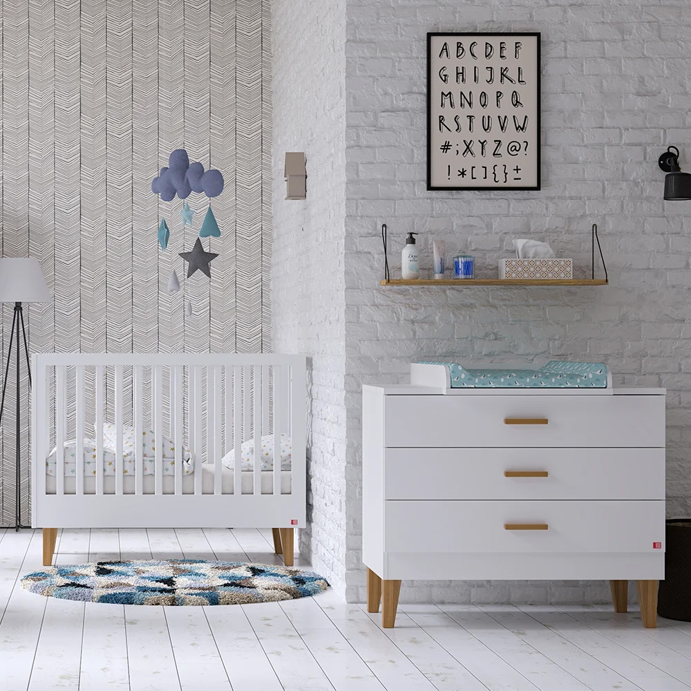 Chambre bébé complète Lounge : lit 60x120, commode, armoire Vox