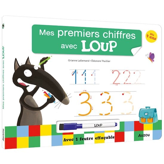 Auzou Livre ardoise - Mes premiers chiffres avec Loup Multicolore 