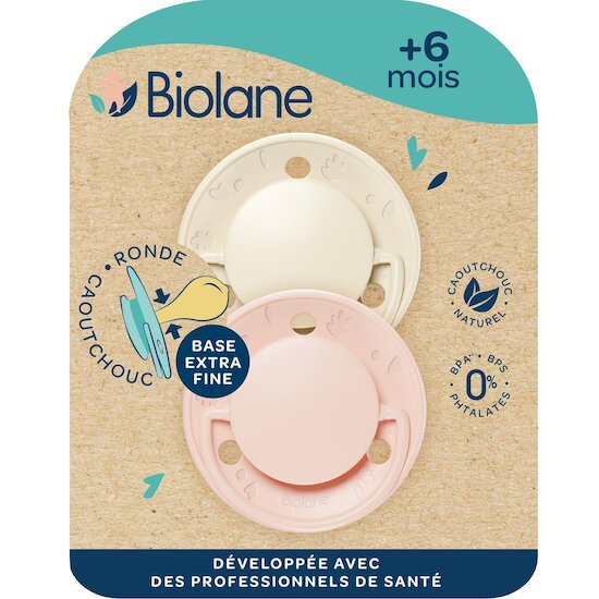 Biolane Sucettes rondes Originale Rose et Beige 6 mois +