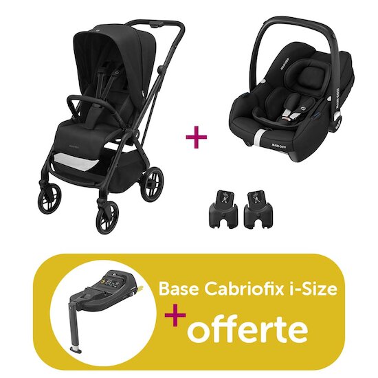 Maxi Cosi Poussette duo Leona 2 Twillic black + adaptateurs coque + coque cabriofix = base cabriofix offerte  