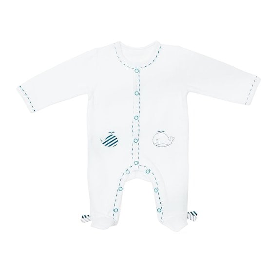 Sauthon Pyjama ouverture devant Blue baleine Blanc - Gris Clair 1 mois