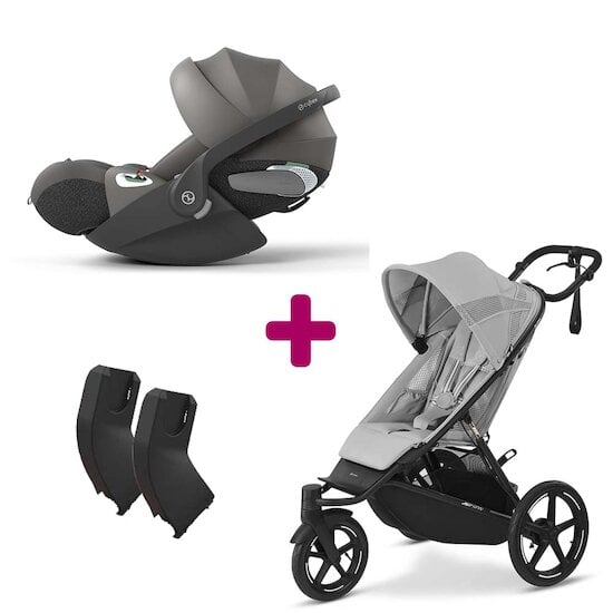 Cybex Pack Poussette duo Avi Spin Fog Grey + adaptateurs coque + coque Cloud T Mirage Grey  