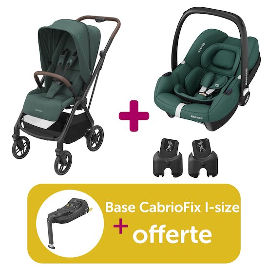 Maxi Cosi Pack Poussette Duo Léona 2 Essential Green + coque Cabriofix Essential Green + adaptateurs = Base Cabriofix offerte  