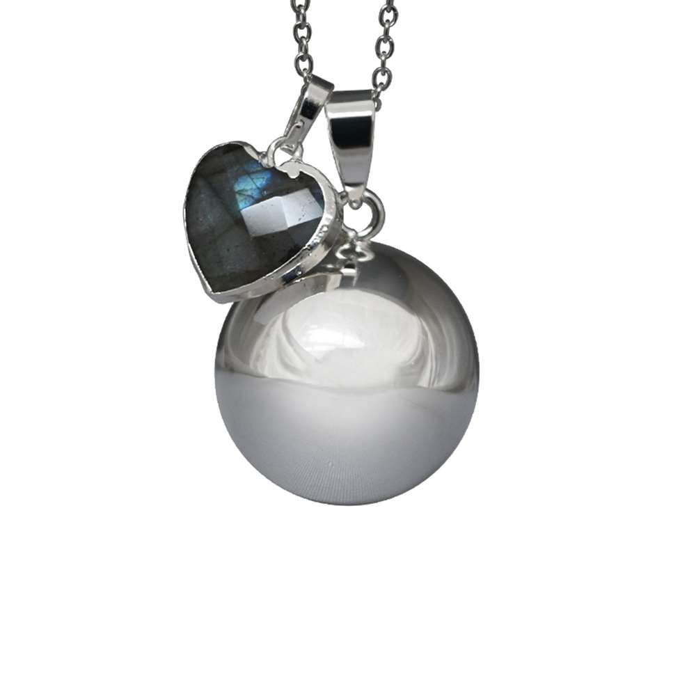 Irréversible Bijoux - Bola lithothérapie chaine fine 1mm plaqué argent + pendentif coeur labradorite GRIS Irréversible Bijoux