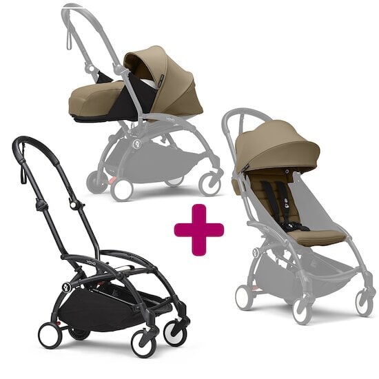 Stokke Pack Poussette duo chassis YOYO³ Noir + pack 6+ YOYO³ Toffee + pack nouveau-né YOYO³ Toffee  