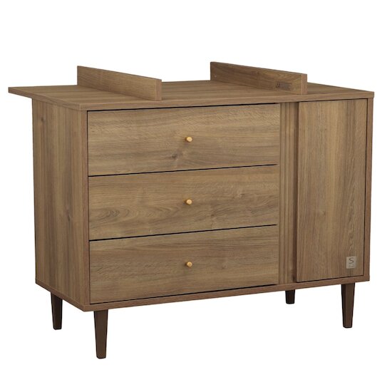 Sauthon Commode 3 tiroirs 1 porte Chêne Mokka /Chêne Strié Mokka/Chêne Foncé 