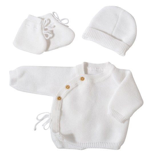 Trousseau de naissance 0/1 mois : brassière, bonnet, chaussons