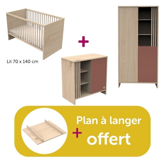 Sauthon Chambre Duo Tokyo : lit 140x70 commode, Amoire Terakota, plan offert  