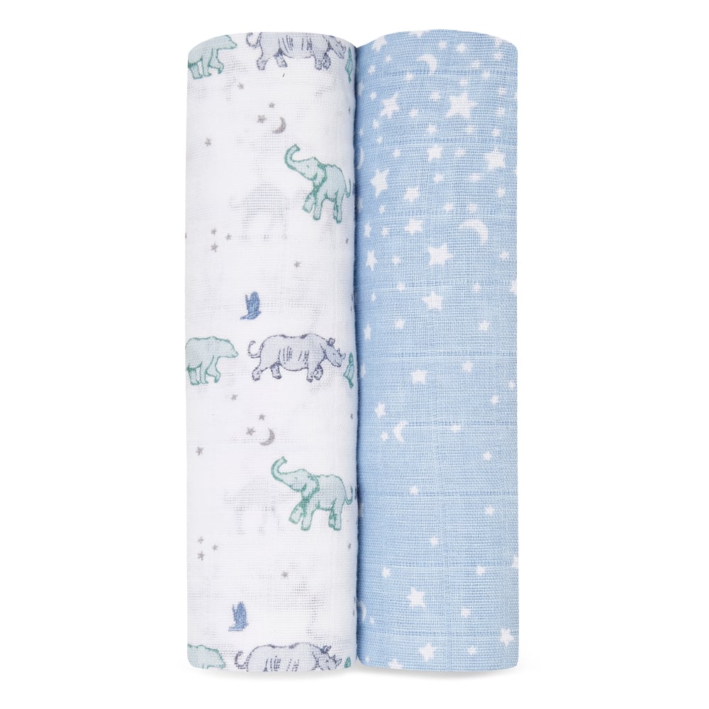 2 maxi-langes en mousseline de coton BLEU Aden et Anais