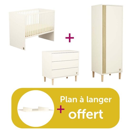 Sauthon Chambre Trio Paloma : Lit 120 X 60  Paloma Blanc, Commode  3 Tiroirs  Paloma, Armoirette 1 Porte  Paloma, plan petit modèle blanc offert   