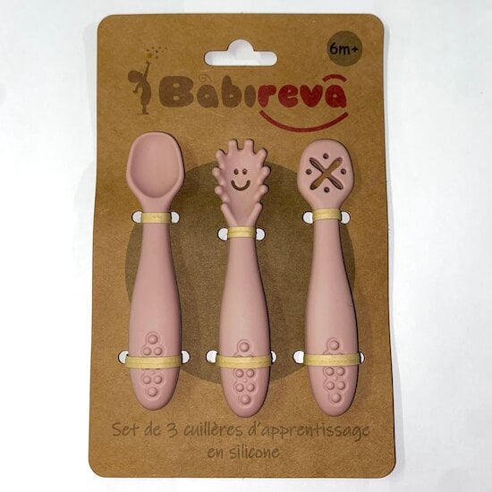 Babireva Set de 3 cuillères d'apprentissage en silicone Rose 