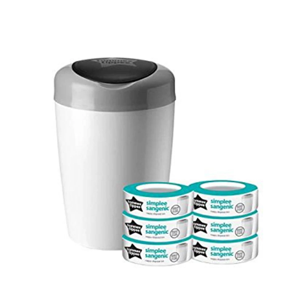 Poubelle à couches simplee sangenic et 6 recharges Tommee Tippee blanc