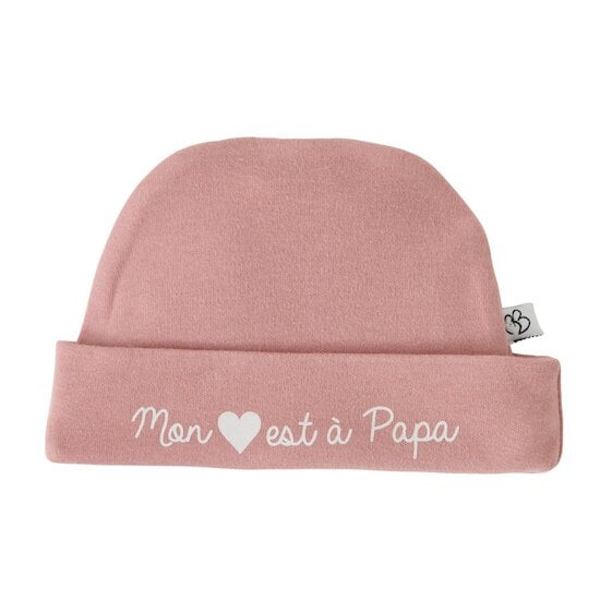 BB&Co Bonnet naissance Mon coeur est à papa Rose Thé Naissance