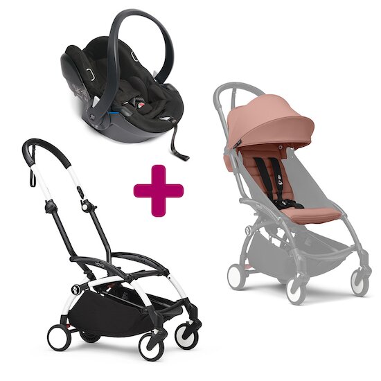 Stokke Pack Poussette Duo YOYO³ Chassis Blanc + pack 6+ YOYO³ Ginger + coque Yoyo  