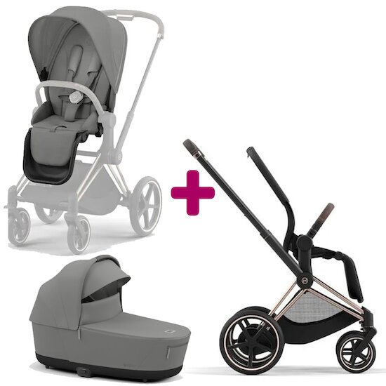 Cybex Pack poussette duo Epriam Chassis rosegold + siège Mirage Grey + nacelle Mirage Grey  