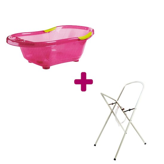 dBb Remond Pack Baignoire rose pailletée + support de baignoire blanc avec tuyau  
