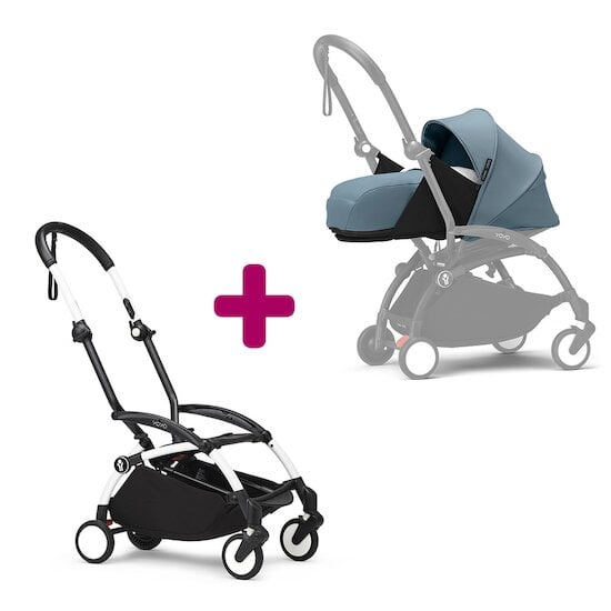 Stokke Pack chassis poussette YOYO³ Blanc + pack nouveau-né 0+ YOYO³ Aqua  