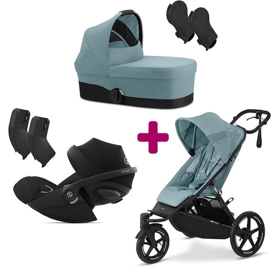 Cybex Pack Poussette trio Avi Spin Stormy Blue + adaptateurs coque + adaptateur nacelle Cot S + coque Cloud G Moon Black + Nacelle Cot S Stormy Blue  