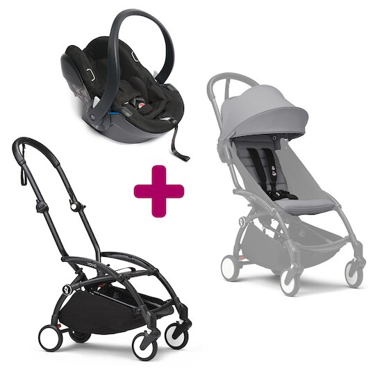 Stokke Pack Poussette Duo YOYO³ Chassis Noir + pack 6+ YOYO³ Stone + coque Yoyo  